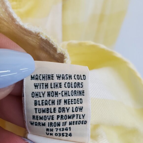 L.L.Bean Womens L Yellow White Plaid Cotton Button Up Shirt Collared Classic - Picture 15 of 16